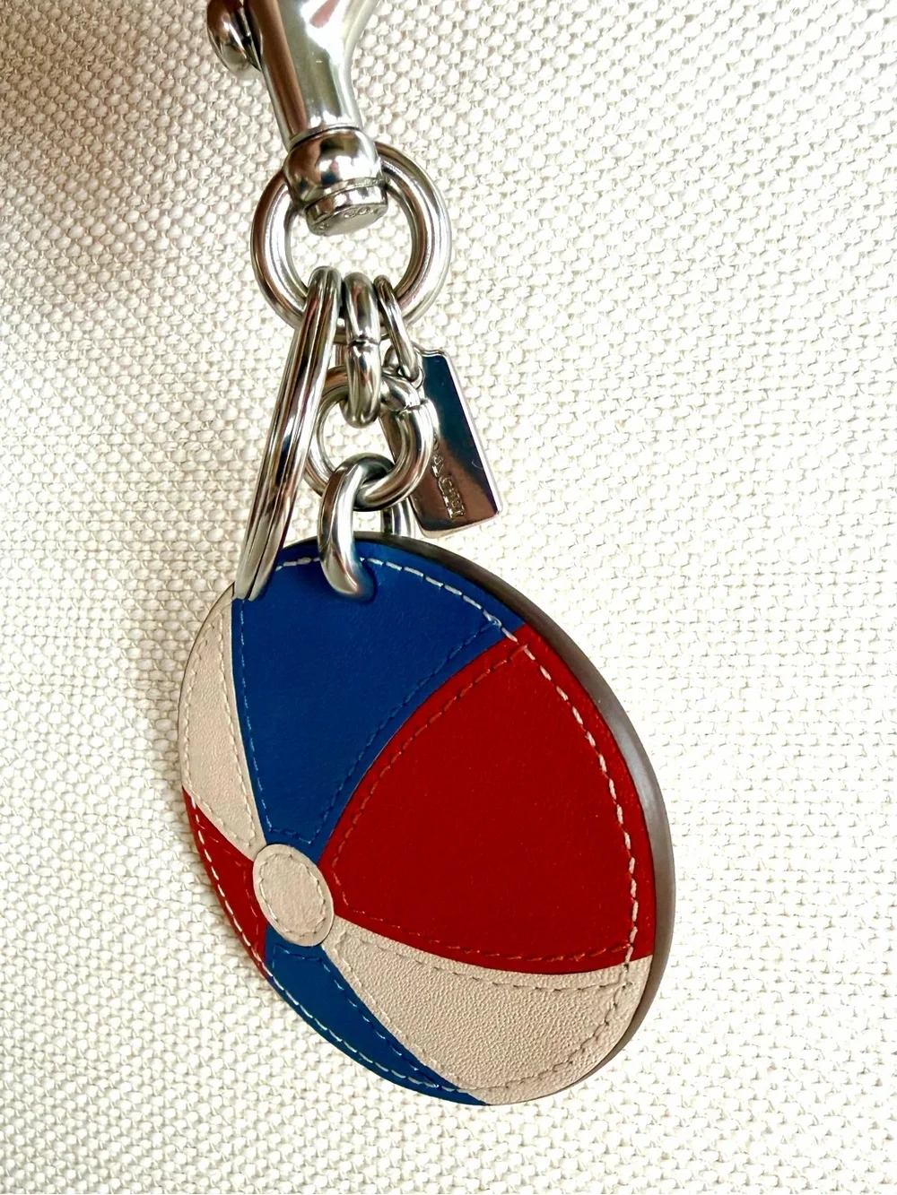 COACH Beach Ball Leather Bag Charm Keychain Red White Blue CU260